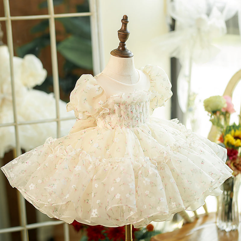 Baby Girl Dress Toddler Prom Wrinkle White Puffy Wedding Princess