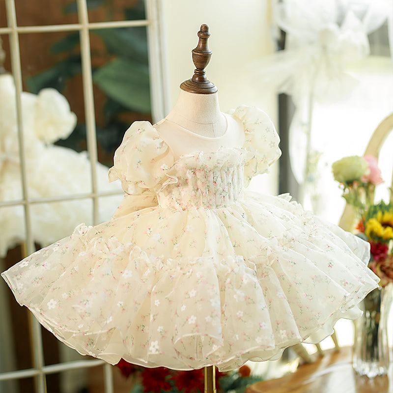 Baby Girl Dress Toddler Prom Wrinkle White Puffy Wedding Princess Dress