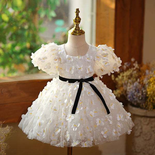 Baby Girl and Toddler Birthday Party Dress White Summer Flower Girl Princess Dress