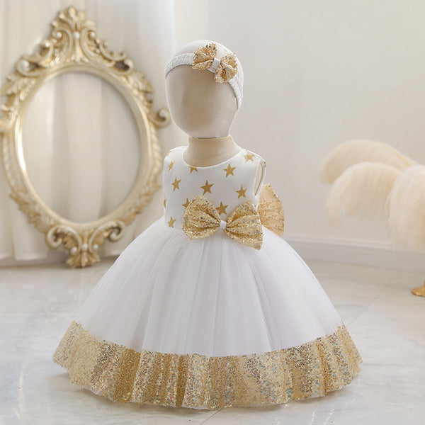 Baby Girl Princess Dress Toddler Summer Sequin Bow Stars Birthday Party Pageant Dress