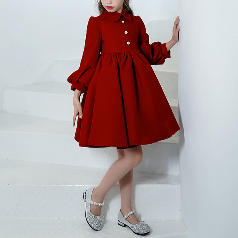 red christmas dress girl Girl Christmas Dress Baby Girl Dress Toddler Winter Red Long Sleeve Doll Collar Pageant Princess Dress, Red / 3-4 Years (110cm)