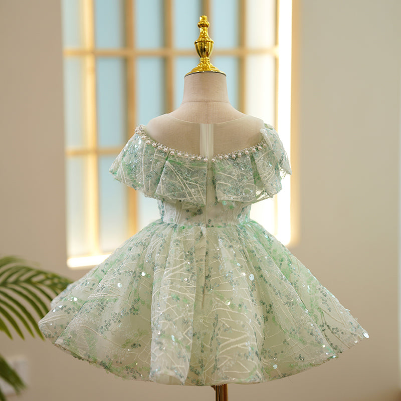 Toddler Ball Gowns Girl Pageant Party Dress Summer Sequins Puffy Princess Dress