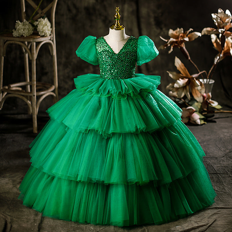 Little Girl Dress Girl Pageant Summer Elegant Green Puffy Princess Communion Dress