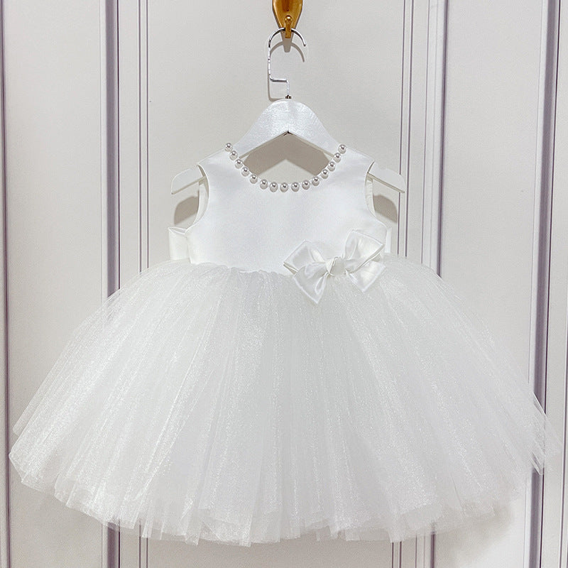 Baby Girl Birthday Party Dress Back Bow Puffy Sleeveless Princess Dress