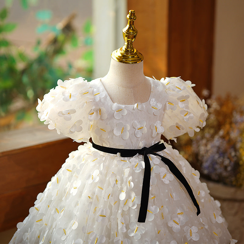 Baby Girl and Toddler Birthday Party Dress White Summer Flower Girl Princess Dress