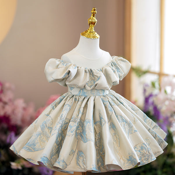 Baby Girl Dress Toddler Ball Gowns Vintage Print Off Shoulder Princess Dress