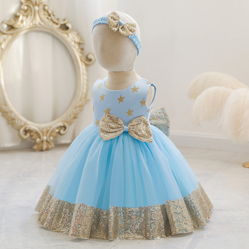 Baby Girl Princess Dress Toddler Summer Sequin Bow Stars Birthday Party Pageant Dress