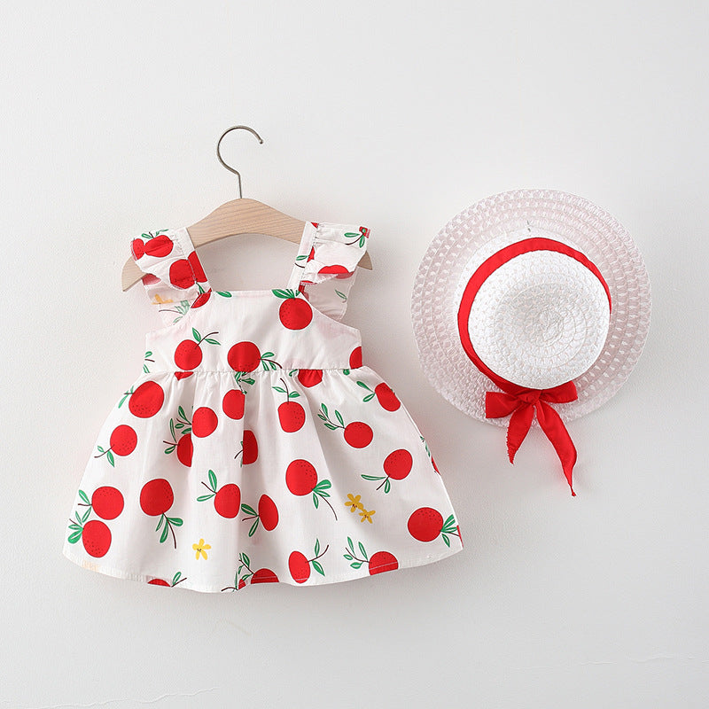 Baby Girl Valentine's Day Bow Pear Print Dress Princess Party Dress