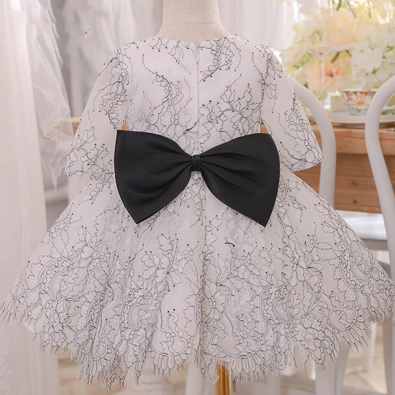 Baby Girl Dress Toddler White Princess Fluffy Printed Pattern Fluffy Party Dress