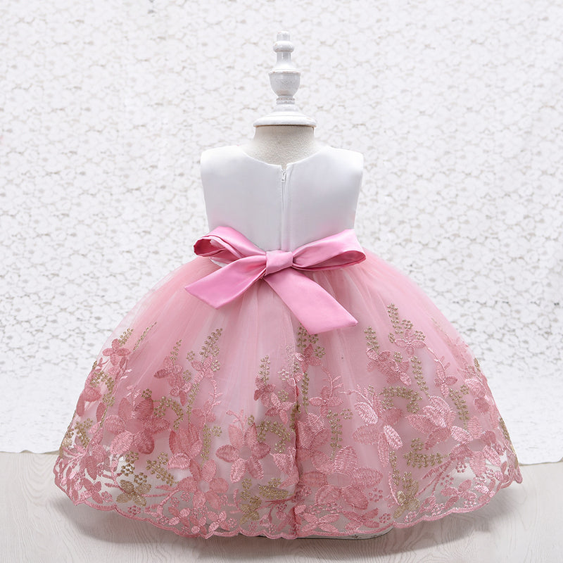 Girl Formal Dress Toddler Birthday Party Sleeveless Embroidery Bow Princess Dress