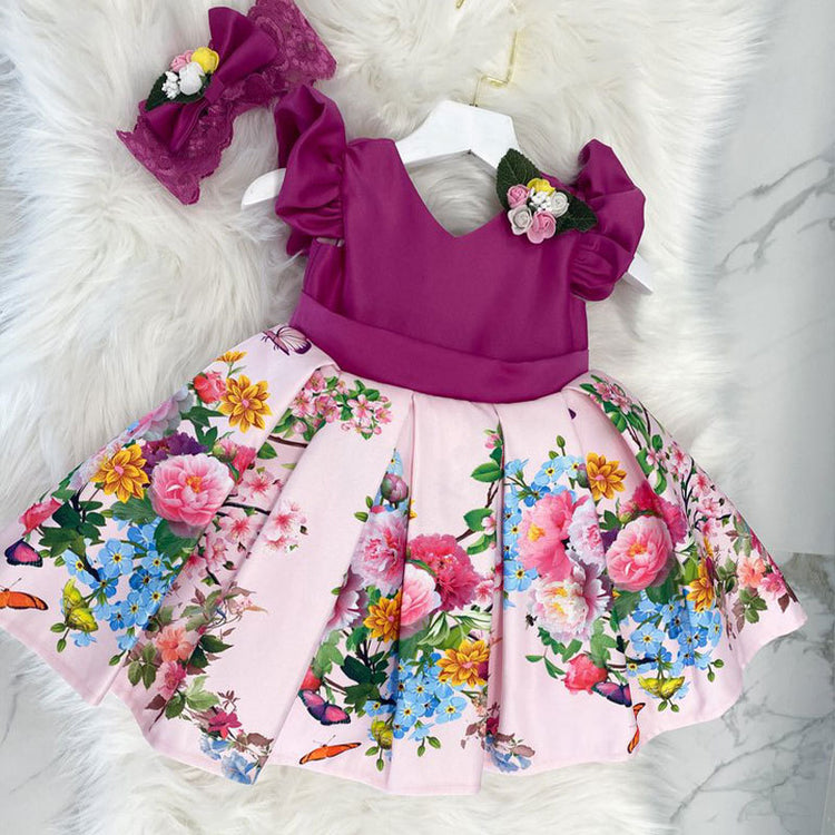 Baby Girl Princess Dress Print Purple Sleeveless Girl Dress Party Dress