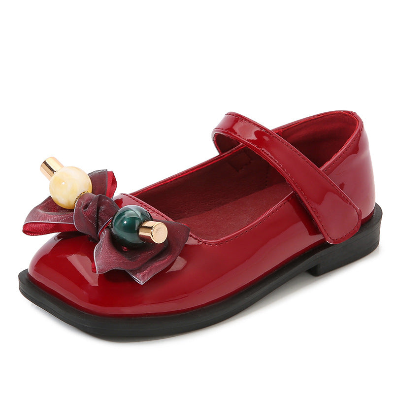 Girls Bow Flat Buckle Shoes