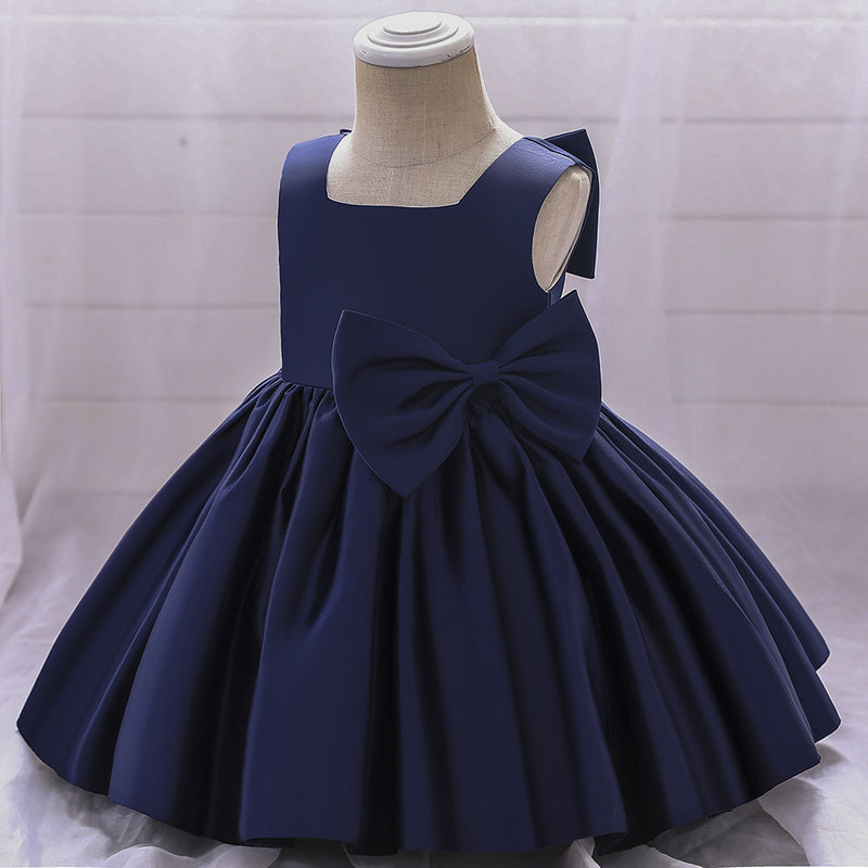 Baby Girl Birthday Party Dress Toddler Summer Round Neck Bow Textured Puffy Formal Princess Dress