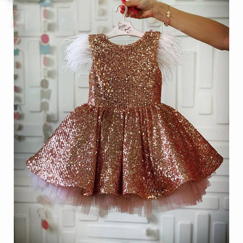 Baby Girl Gorgeous Lace Sleeveless Sequins Dress Girl Party Dresses