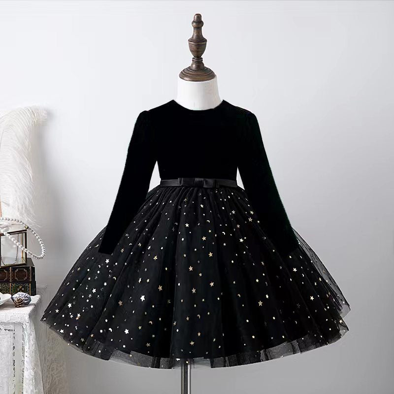 Baby Girl Princess Dress Sleeveless Black Puffy Sequined Birthday Party Dress