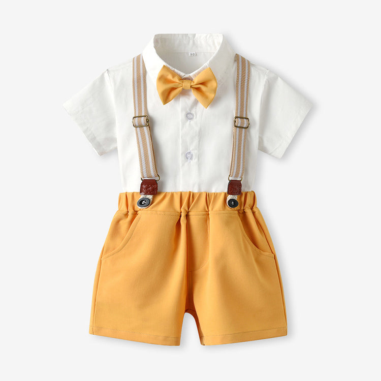 Baby Boys Short Sleeve Bow Shirt Bib Shorts Two Piece Set