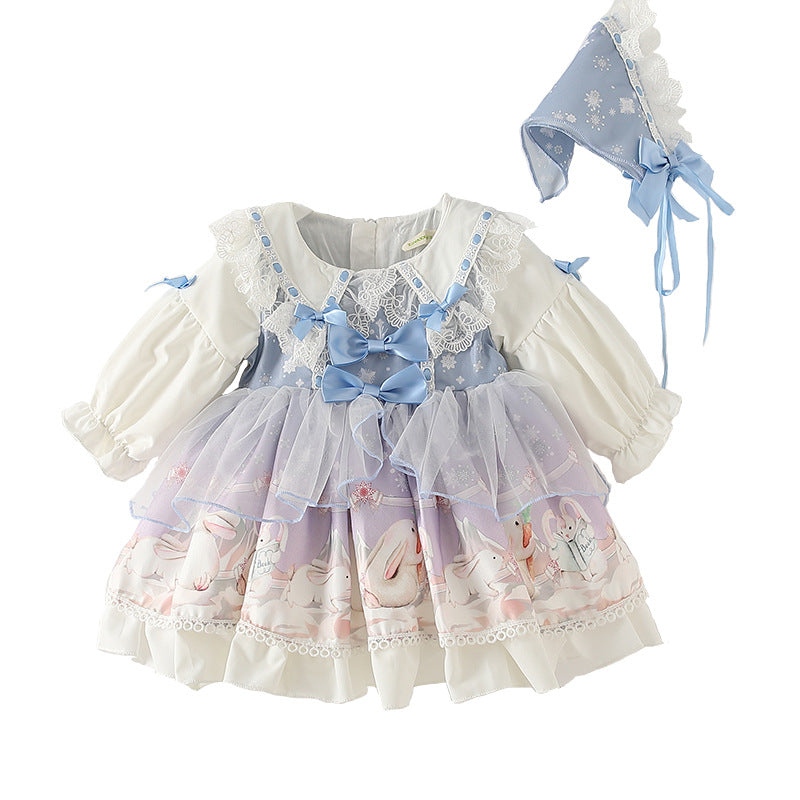 Baby Girl Dress Toddler Princess Round Neck Flowers Lolita Dress Party Dress