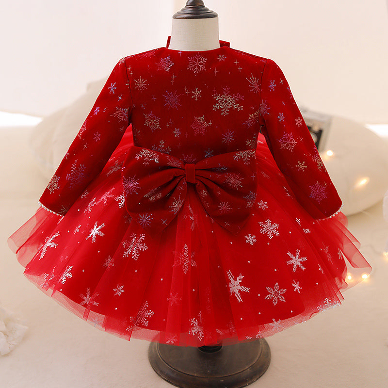 Baby Girl Dress Toddler Christmas Red Cute Snowflake Party Princess Dress