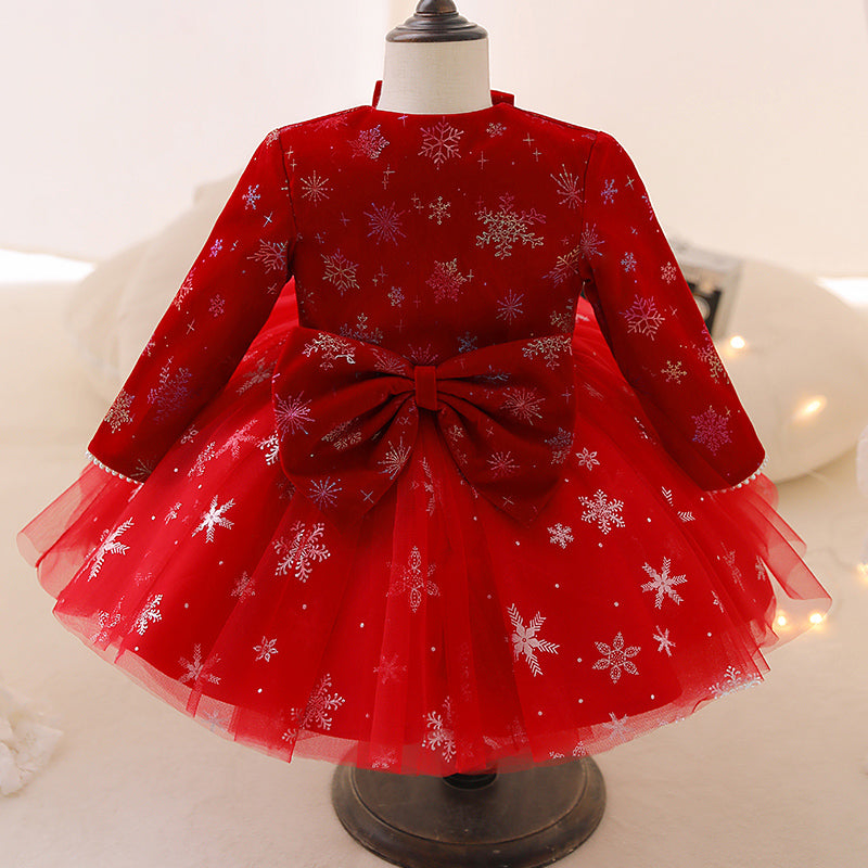 Girl Christmas Dress Baby Girl Dress Toddler Christmas Red Cute Snowflake Party Princess Dress, Red / 0-1 Year (80cm)