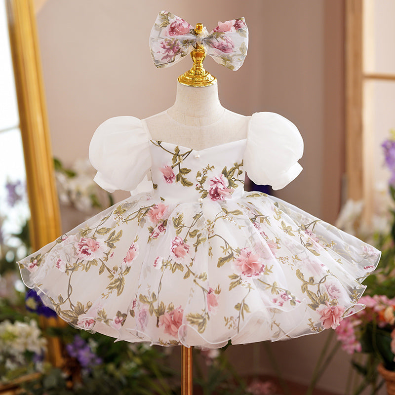 Baby Girl Formal Princess Dresses Girl Puff Sleeve Floral Puffy Birthday Party Dress Toddler Prom Dress