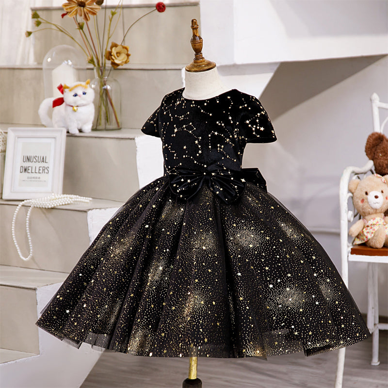 Baby Girl Communion Dress Toddler Princess Black Stars Sequins Puffy Dress