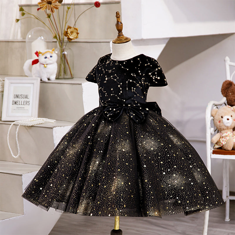 Baby Girl Communion Dress Toddler Princess Black Stars Sequins Puffy Dress, Black / 4-5 Years (120cm) Baby Girl Communion Dress Toddler Princess Black Stars Sequins Puffy Dress, Black / 4-5 Years (120cm)