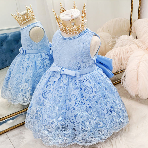 Baby Girl Princess Dress Toddler Bow Sleeveless Lace Birthday Party Dresses Girl Prom Dresses