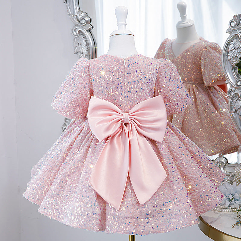 Girl Formal Dresses Baby Girl Pageant Flowers Dress Toddler Sequins Cake Birthday Party Dress