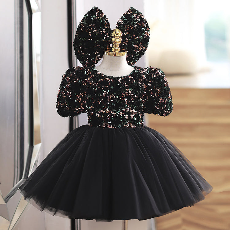 Baby Girl Formal Princess Dresses Girl Summer Black Sequins Puffy Birthday Party Dress