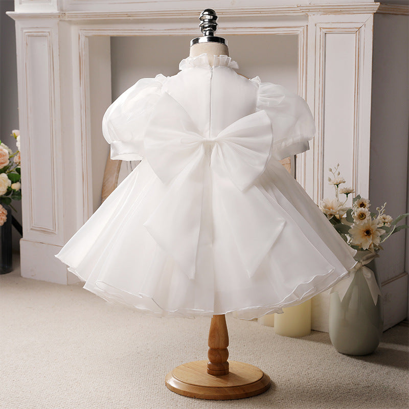 Little Girl Dress Toddler Flower Baptism White Court Vintage Beaded Christening Dress