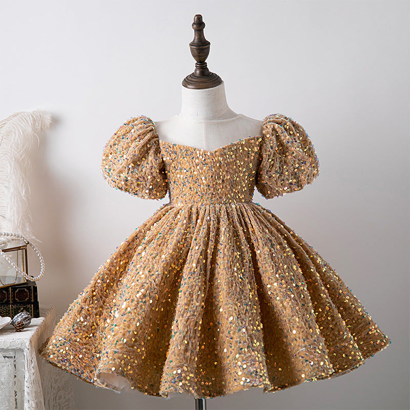 Flower Girl Dresses - Baby Girl Birthday Party Dress Girl Puff Sleeve Sequin Pageant Princess Dress Toddler Formal Dresses, Yellow / 5-6 Years (130cm Flower Girl Dresses - Baby Girl Birthday Party Dress Girl Puff Sleeve Sequin Pageant Princess Dress Toddler Formal Dresses, Yellow / 5-6 Years (130cm