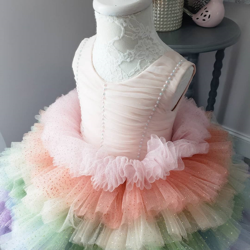Girl Rainbow Dress Baby Girl Colorful Birthday Party Dress Toddler Formal Princess Dresses