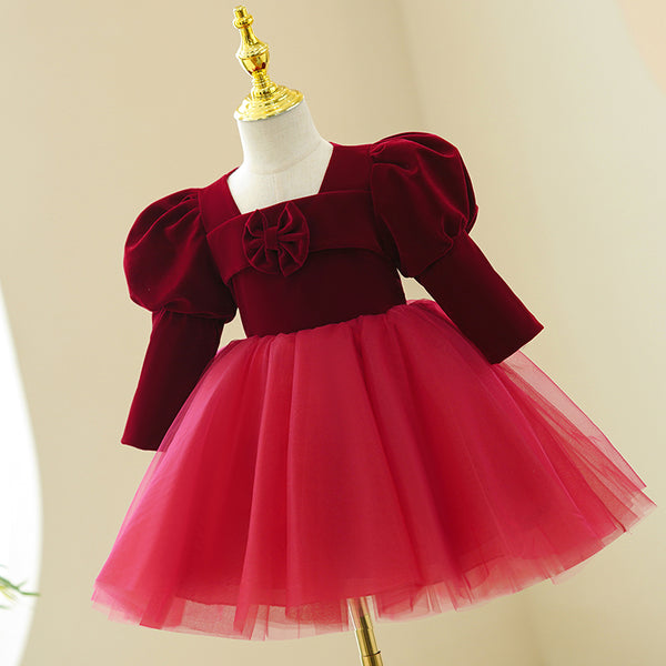 Cute Luxury Girls Long Sleeve Beauty Pageant Princess Dress