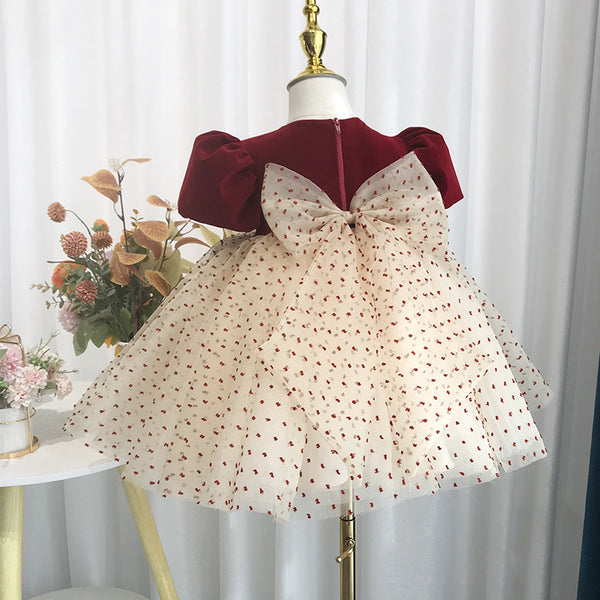 Baby Girl Dress Toddler Wedding Bow Puffy Mesh Birthday Party Dress