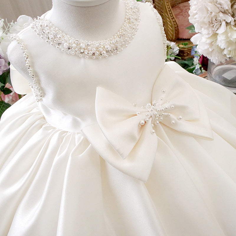 Flower Girl Dresses Baby Girl White Textured Beaded Round Neck Sleeveless Puffy Princess Dress Flower Girl Dresses Baby Girl White Textured Beaded Round Neck Sleeveless Puffy Princess Dress