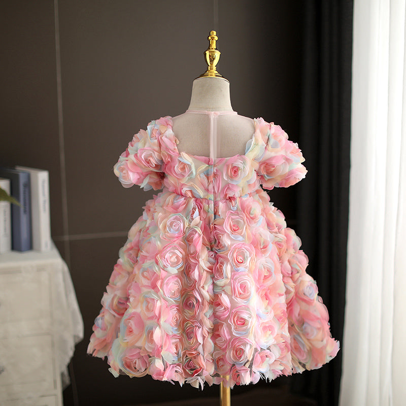 Flower Girl Dress Toddler Colorful Rose Birthday Party Formal Pageant Dress