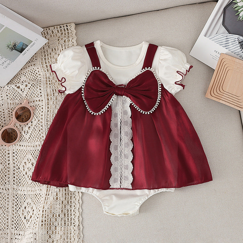 Baby Girl Dress Toddler Rosette Cute Short-sleeved Romper