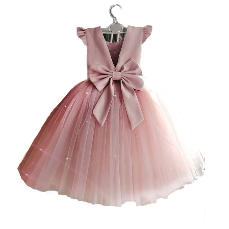 Baby Girl Princess Dress Summer Back Bow Textured Puffy Birthday Party Dress