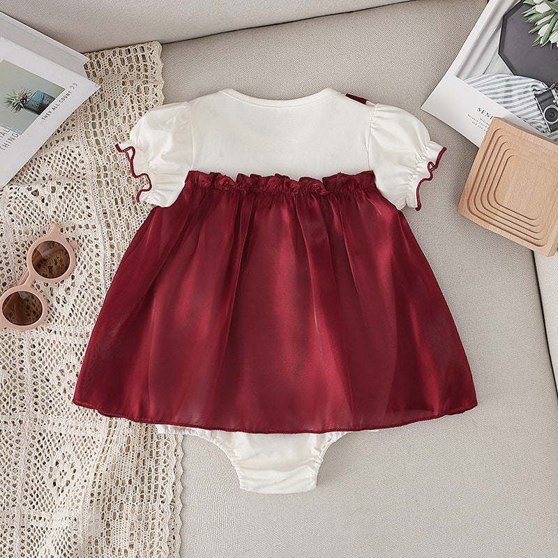 Baby Girl Dress Toddler Rosette Cute Short-sleeved Romper