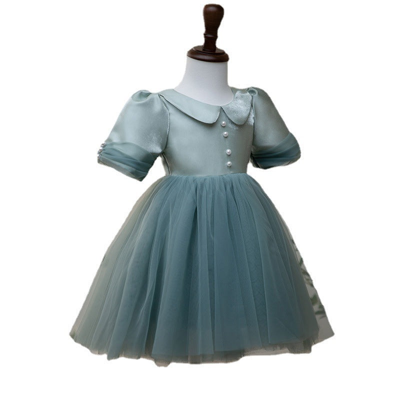 Girl Princess Dress Baby Girl Green Beaded Mesh Vintage Formal Dresses Toddler Ball Gowns