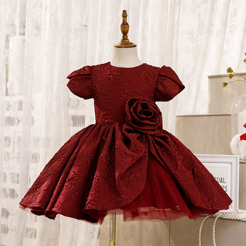 Girl Christmas Dress Toddler Prom Dress Baby Girl  Summer Red Big Flower Fluffy Formal Princess Dress