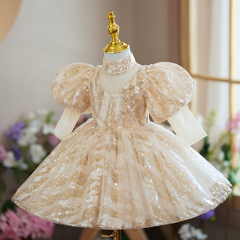 Toddler Ball Gowns Girl Communion Sequins Wedding Birthday Party Princess Dress, Champagne gold / 3-4 Years (110cm) Toddler Ball Gowns Girl Communion Sequins Wedding Birthday Party Princess Dress, Champagne gold / 3-4 Years (110cm)