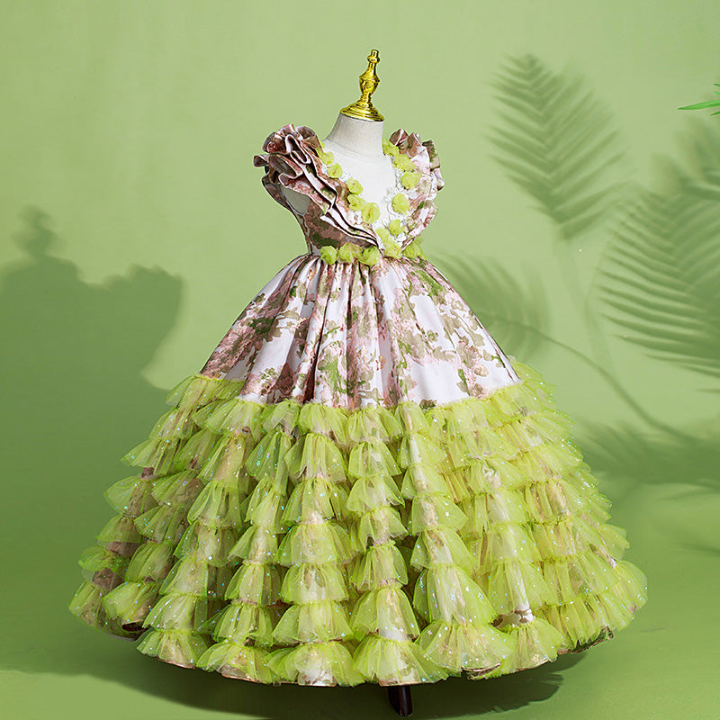 Flower Girl Dress Children Contrasting Color Unique Princess Cake Garden Princess Dress