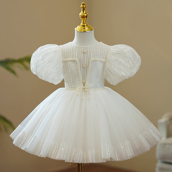 Cute Baby Girl's A line White Gown with Cape Puffy Christening Gowns