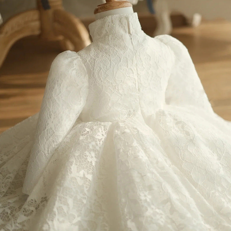 Girl White Long Sleeve Stand Collar Lace Princess Dresses Baby Girl Formal Dresses Girl White Long Sleeve Stand Collar Lace Princess Dresses Baby Girl Formal Dresses