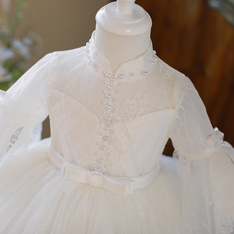 Cute Flower Girl White Puffy Birthday Party Princess Dress
