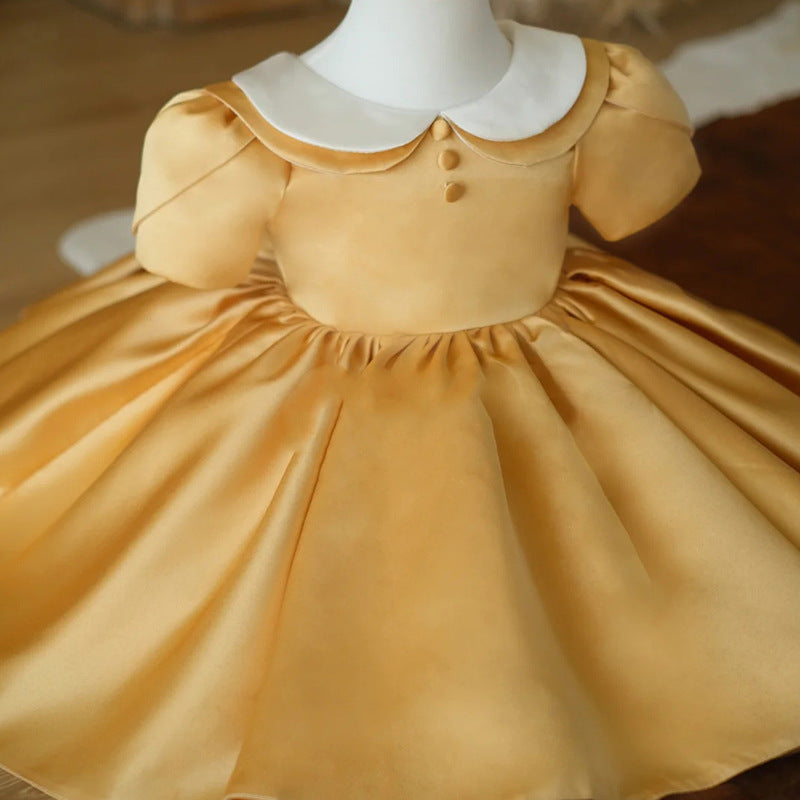 Baby Girl Dress Toddler Summer Cute Yellow Doll Collar Fluffy Princess Party Dress