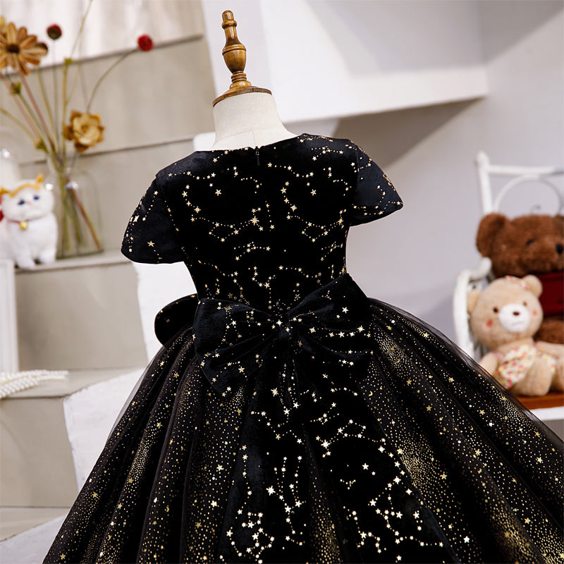 Baby Girl Communion Dress Toddler Princess Black Stars Sequins Puffy Dress