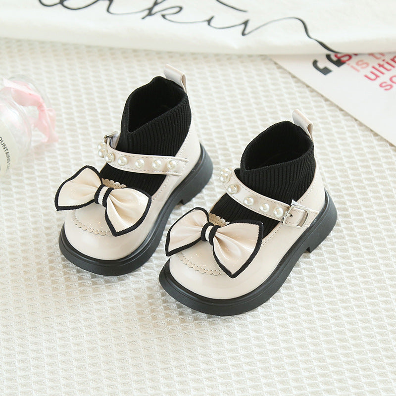 Baby Girl Leather Shoes Pearl Socks Boots Princess Shoes