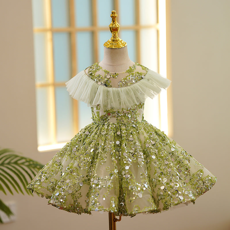 Flower Girl Dress Toddler Summer Green Cute Sequined Formal Princess Dress